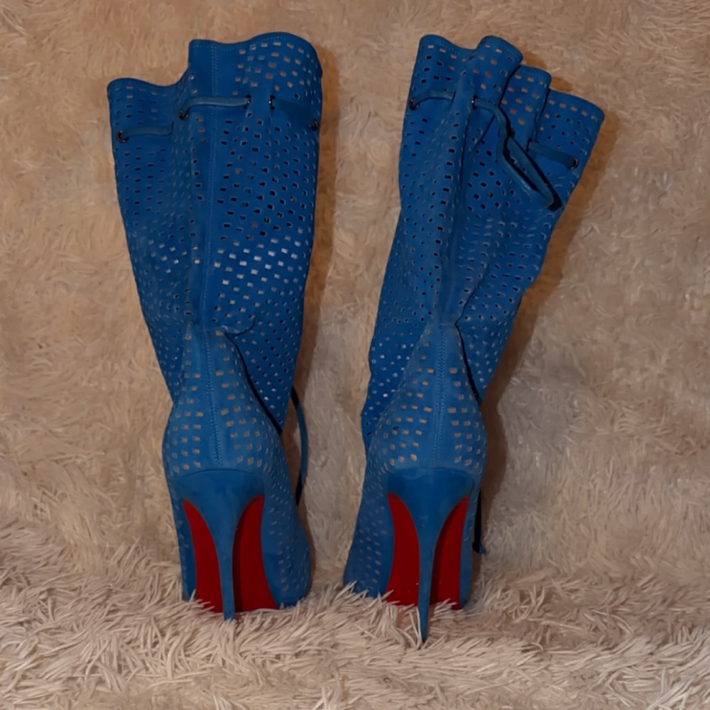 Christian Louboutin Blue Perforated Heels - Picture 2 of 4